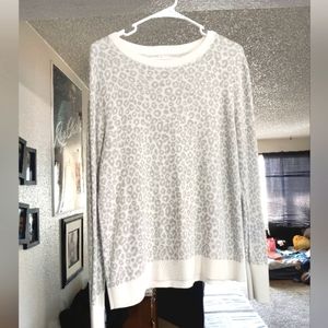 A New Day Sweater, Women's Size Large,Gray/Off White Cheetah Print